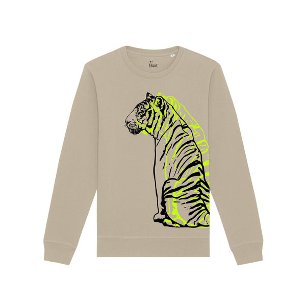 Organic Cotton Graphic Sweatshirt | Neon Yellow Tiger on Sand