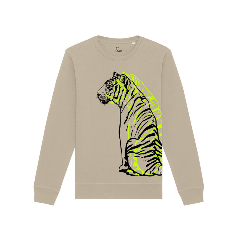 Organic Cotton Graphic Sweatshirt | Neon Yellow Tiger on Sand