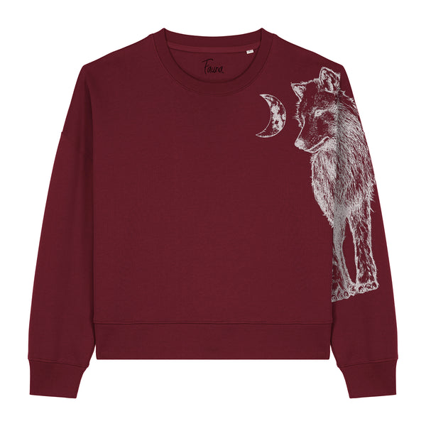 Women's Graphic Sweatshirt | Silver Wolf on Burgundy