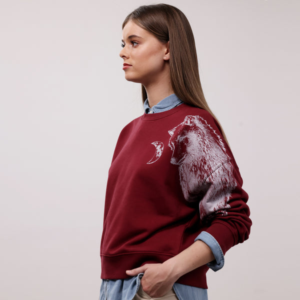 Women's Graphic Sweatshirt | Silver Wolf on Burgundy