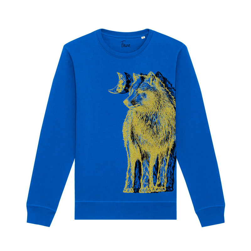 Organic Cotton Unisex Sweatshirt | Gold & black wolf on royal blue
