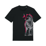 Unisex-T-Shirt aus Bio-Baumwolle | Neonrosa/Blauer Leopard 