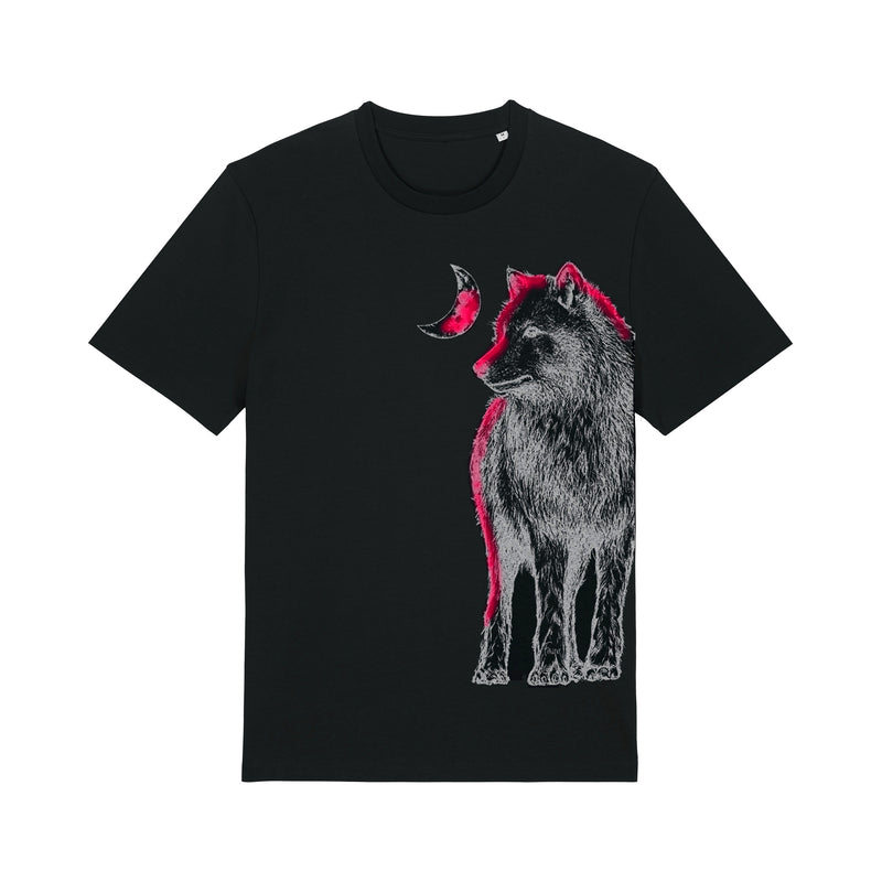 Unisex-T-Shirt aus Bio-Baumwolle | Neonrosa/Blauer Leopard 