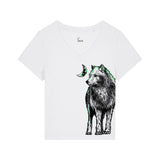 Women's v-neck t-shirt | Wolf in white & mint