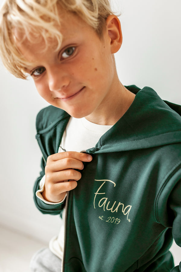 Organic Cotton Kids Hoodie | Zip-up in Dark Green