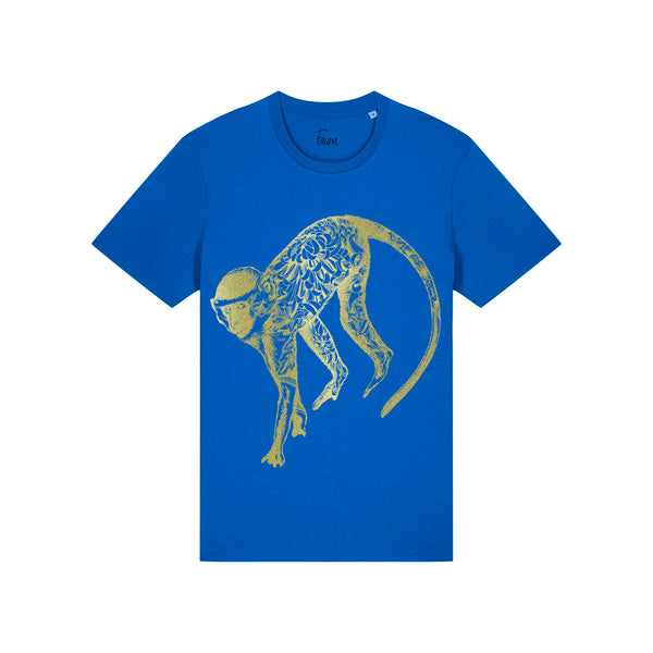 Organic Cotton Unisex T-shirt | Gold Monkey on Royal Blue