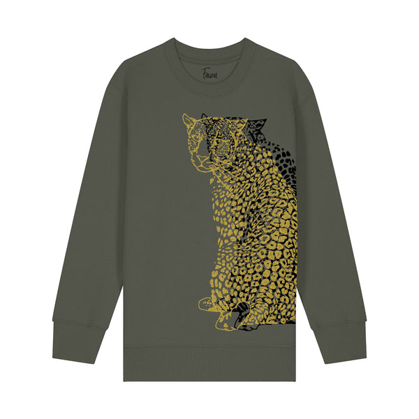Organic Cotton Kids Sweatshirt | Double Leopard Khaki & Gold