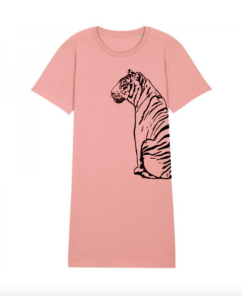Tiger t-shirt dress on clay pink