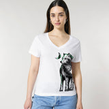 Women's v-neck t-shirt | Wolf in white & mint