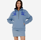 Organic cotton half-zip Women's Hoodie | Blue Swallows | fauna.ie